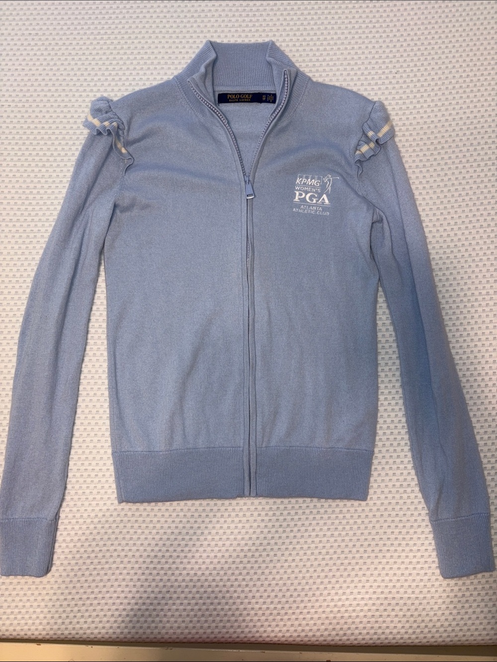 Polo by Ralph Lauren Cashmere Light Blue Zip-Front ruffle Women's Jacket